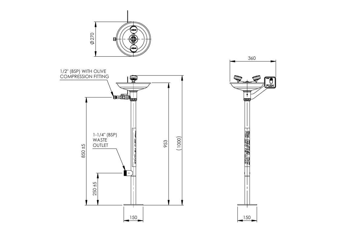 Emergency Eye/Face Wash Pedestal Mounted - Hand Operated