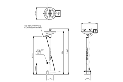 Emergency Eye/Face Wash Pedestal Mounted - Hand/Foot Operated