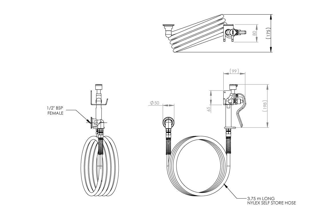 Wall Mounted Hand Held Drench Hose - Single Outlet