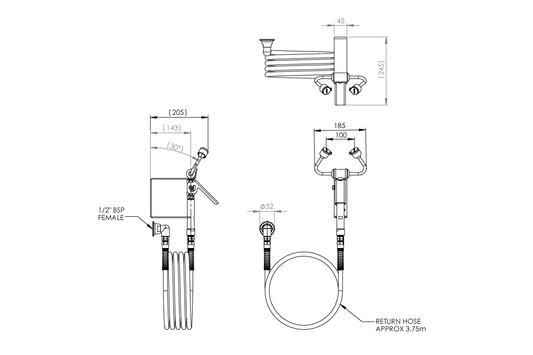 Wall Mounted Hand Held Drench Hose - Dual Outlet