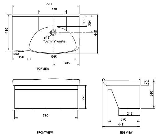 Lutana Basin 770 Mental Health Kit - Right Hand Bowl