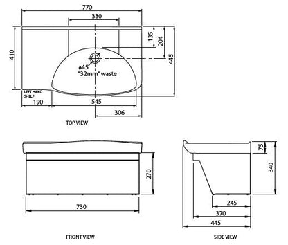 Lutana Basin 770 Mental Health Kit - Right Hand Bowl