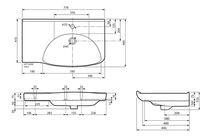 Lutana: Basin 770 - Right Hand Bowl with Integrated Shelf