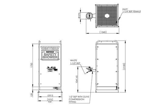 Multi-spray Shower: Free Standing Platform Operated and Hand Operated Eye/Face Wash