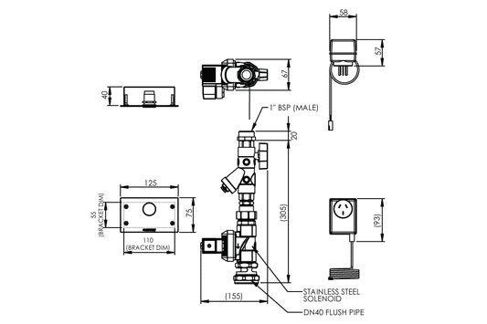 Touch-Activated Single Flush WC Flushing System - Duct Access - Mains
