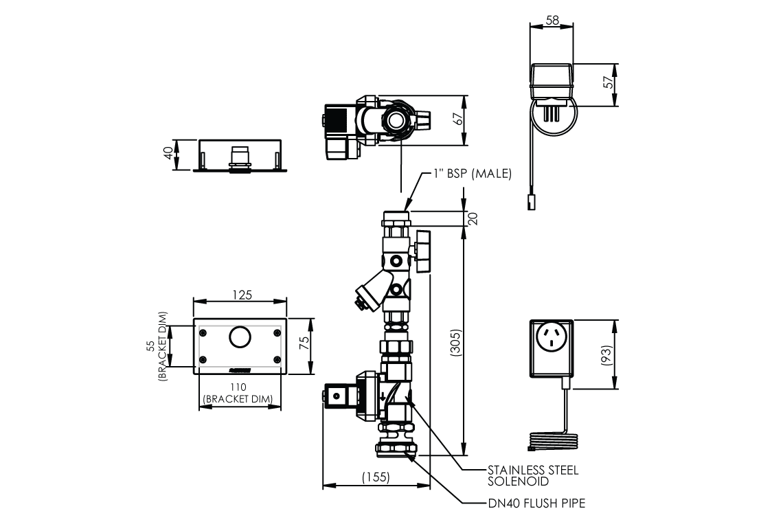 Touch-Activated Single Flush WC Flushing System - Duct Access - Mains