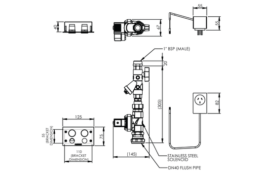 Touch-Activated Dual Flush WC Flushing System - Duct Access