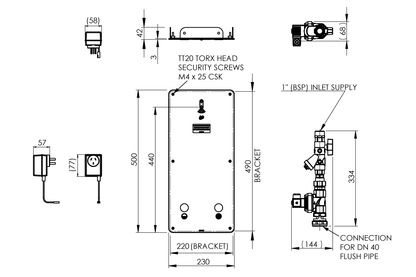 Sensor and Touch-Activated Dual Flush WC Flushing System - Front Access