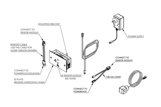 EMW802/803/804 Wall Sensor Kits - On/Off Stainless Steel Sensor Suits EMW803A Series