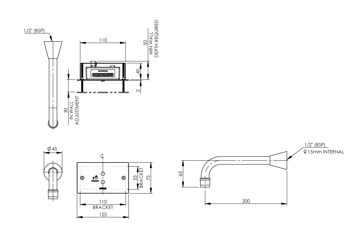 Wall Mounted Sensor Tap - Hands-Free On/Off Demand Sensor - 200mm Spout