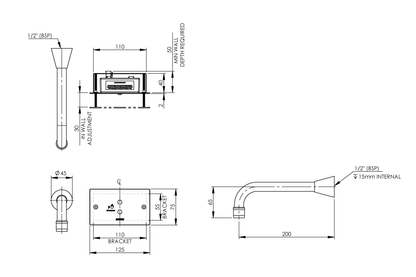 Wall Mounted Sensor Tap - Hands-Free On/Off Demand Sensor - 200mm Spout