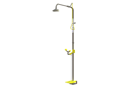 Emergency Stainless Steel Combination Shower: Hand/Foot Operated No-Bowl Eye/Face Wash & ENBE270