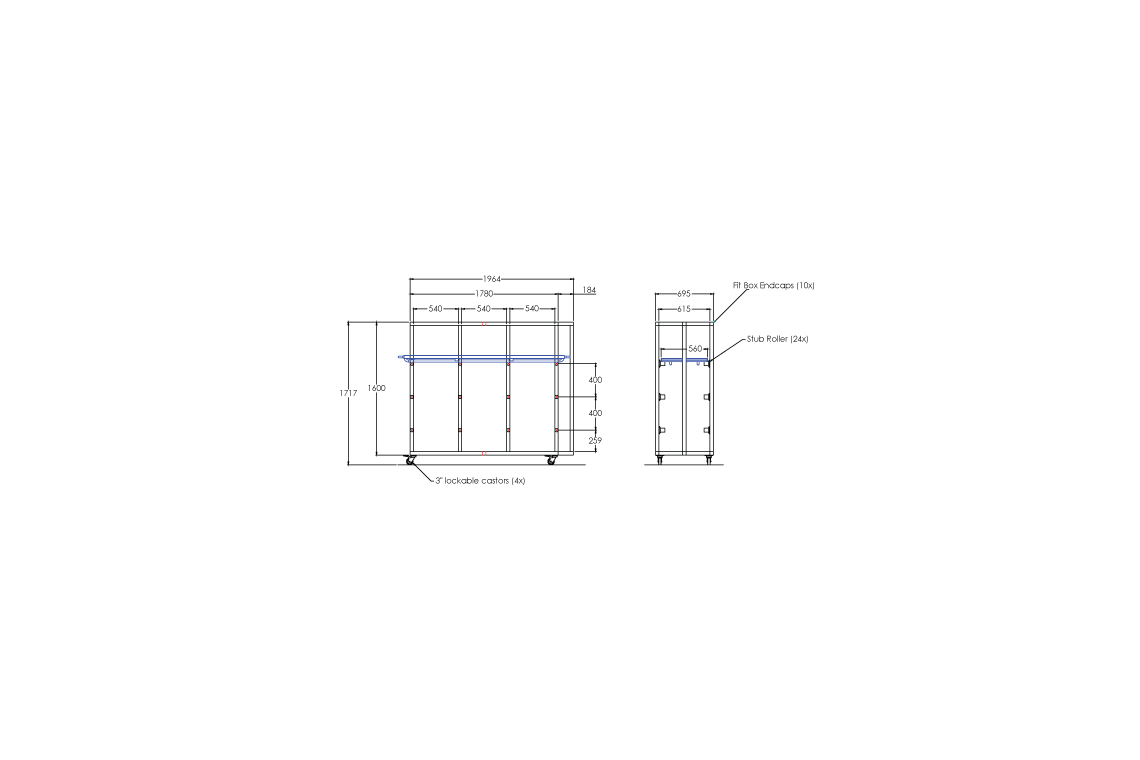 LEEC Mobile Racking: 1 Bay - 3 Tier