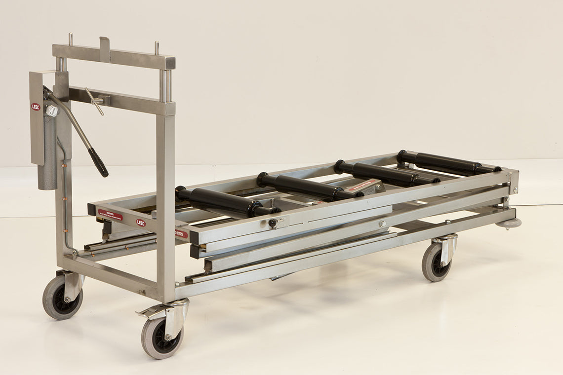 LEEC: Hydraulic Embalming Trolley - Battery - Extended Heavy Duty - 265kg - Weighing Device Attachment