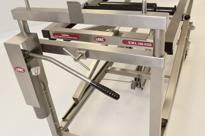 LEEC: Hydraulic Embalming Trolley - Battery - Extended Heavy Duty - 265kg - Weighing Device Attachment