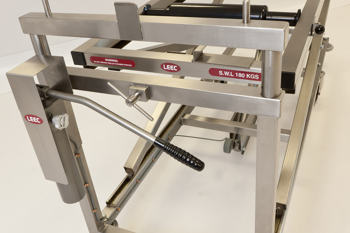LEEC: Hydraulic Embalming Trolley - Battery - Extended Heavy Duty - 265kg - Weighing Device Attachment
