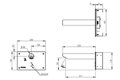 Wall Mounted Sensor Tap: Hands-Free - 250mm Spout