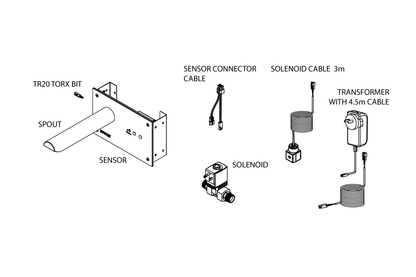 Wall Mounted Sensor Tap: Hands-Free On/Off Demand Sensor - 250mm Spout