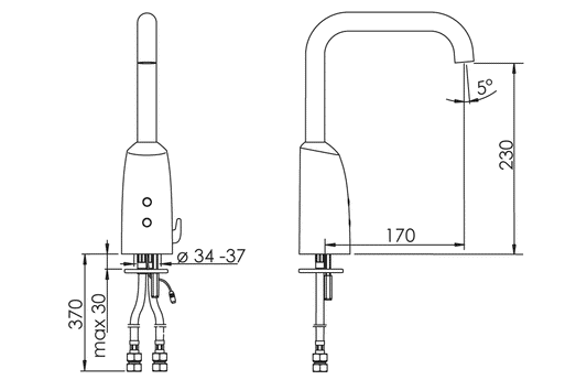 Oras: Electra Goose Neck Sensor Tap - Temperature Adjuster - Mains
