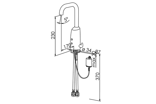 Oras: Electra Goose Neck Sensor Tap - Temperature Adjuster -Battery