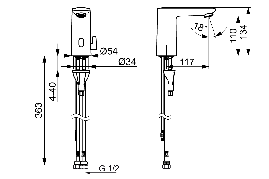 Oras Electra Metal Free Sensor Mixer Tap - 3V Battery - Matt Black Ceramic Finish