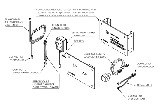 On/Off Demand Sensor, Stainless Plate, Bracket, Transformer and Cables