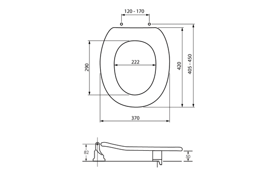 Pressalit Care: Dania 50mm Raised Toilet Seat - Single Flap - White