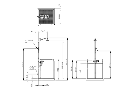 Free Standing Hand Operated Deluge Shower and Platform Operated Eye Wash