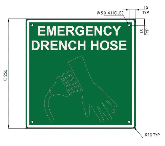 Emergency Drench Hose Sign 250x250mm - Poly