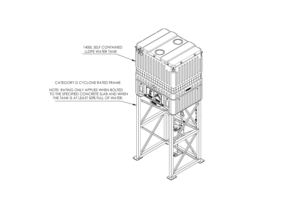 Emergency Tank Shower 1400L with Single Piece Frame