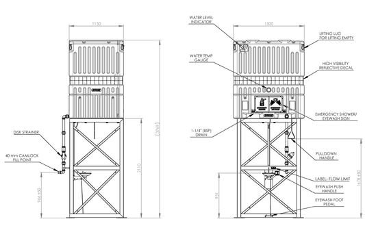 Emergency Tank Shower 1400L with Single Piece Frame