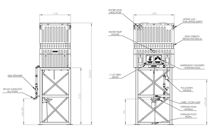 Emergency Tank Shower 1400L with Single Piece Frame