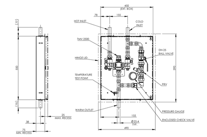 Tepid Water System for Emergency Shower and Eye Wash in SS Cabinet with lid