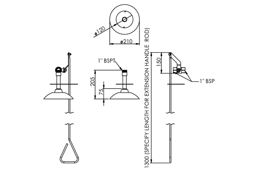 Emergency Ceiling Mounted Hand Operated Deluge Shower Kit with Custom Handle