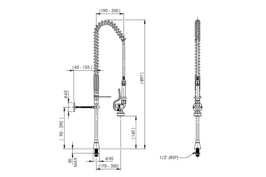 Food Service:  Hob Mounted Riser Assembly with Spring Return