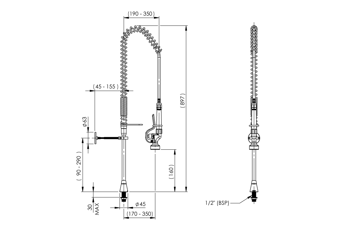 Food Service:  Hob Mounted Riser Assembly with Spring Return