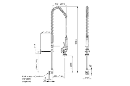 Food Service: Hob / Wall Mounted Riser Assembly with Spring Return
