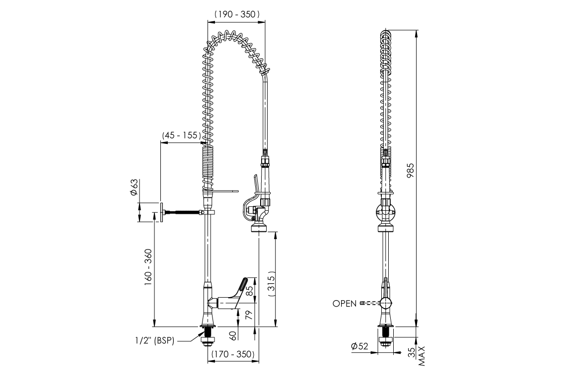 Food Service: Hob Mounted Pre-Rinse Unit - Single Control Pre-Mix Assembly