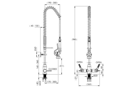 Food Service: Hob Mounted Pre-Rinse Unit with Dual Mixer Assembly