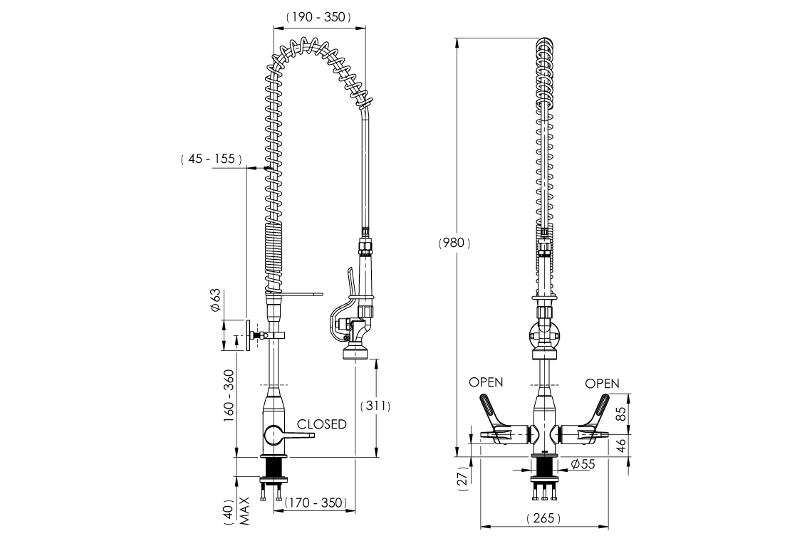 Food Service: Hob Mounted Pre-Rinse Unit with Dual Mixer Assembly