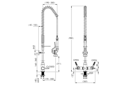 Food Service: Hob Mounted Pre-Rinse Unit with Dual Mixer Assembly