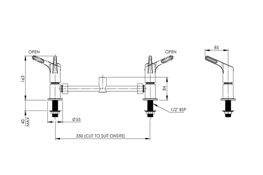 Hob Mounted Adjustable Exposed Mixer Base with 80mm Lever Handles - Jumper Valve