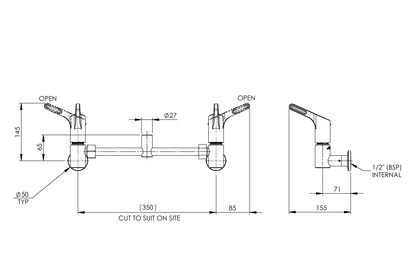Wall Mounted Adjustable Exposed Mixer Base with 80mm Lever Handles - Jumper Valve