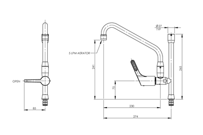 Food Service: Riser Pot Filler with 230mm Spout
