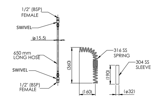 Teflon Hose Kit - 600mm