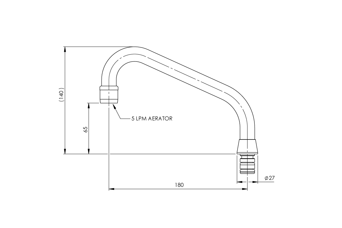 Spout Swivel Outlet Aerated - 180mm - 65mm Height