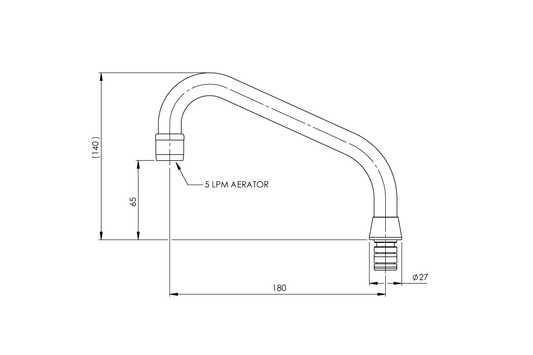 Spout Swivel Outlet Aerated - 180mm - 65mm Height