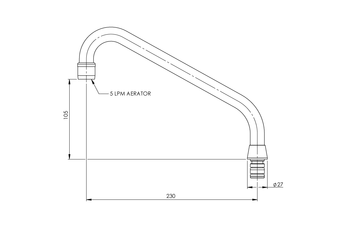 Spout Swivel Outlet Aerated - 230mm - 105mm Height