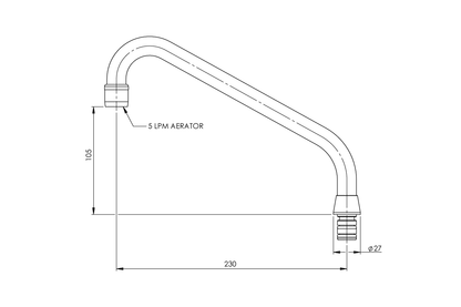 Spout Swivel Outlet Aerated - 230mm - 105mm Height