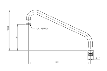 Spout Swivel Outlet Aerated - 300mm - 125mm Height